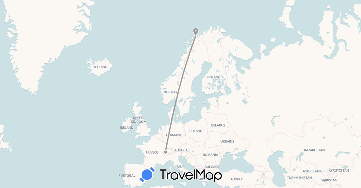 TravelMap itinerary: driving, plane in Switzerland, Norway (Europe)